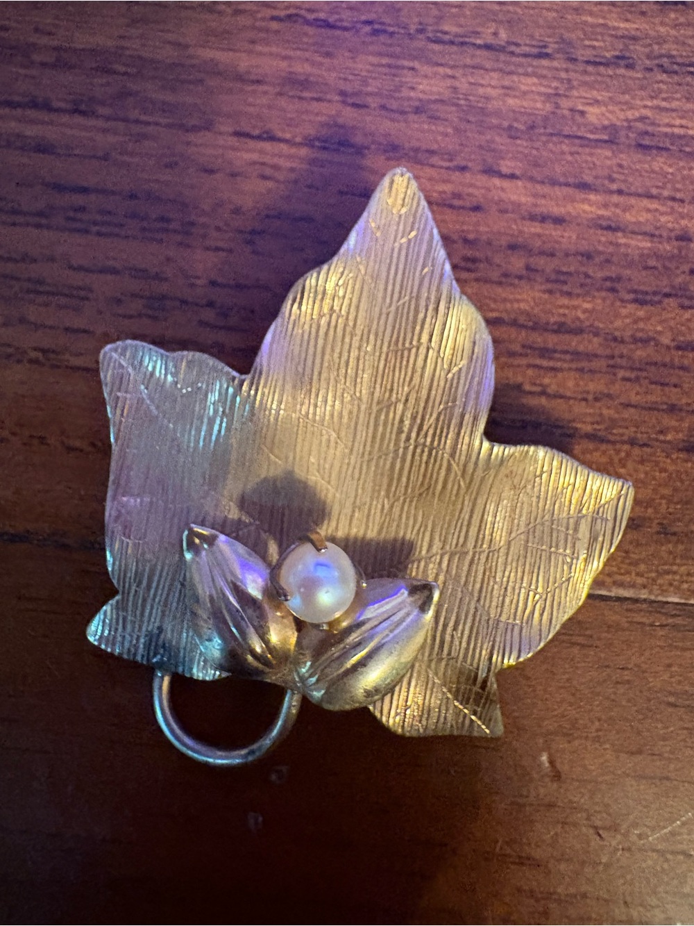 Vintage Winard 12k Gold Filled Leaf Brooch with Pearl Accent